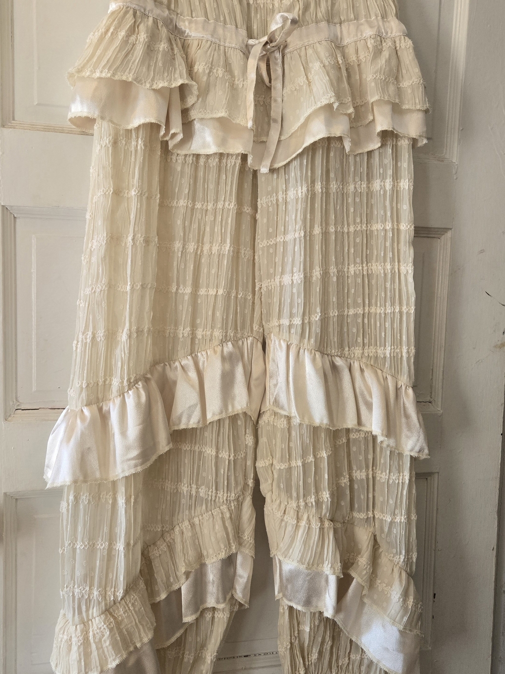 Free People Cream Ruffled Wide-Leg Pants
